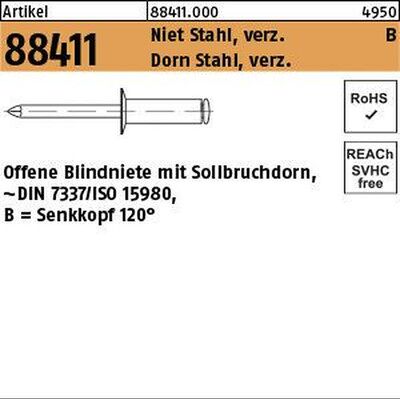 Nobrand Blindniete Art 88411 Stahl Verzinkt Seko B 5 X 14 S Nobrand Blindniete Art 88411 Stahl Verzinkt Seko B 5 X 14 S