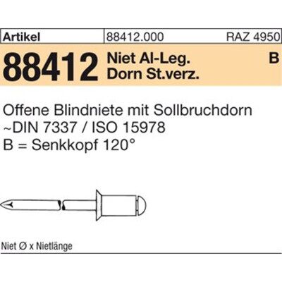 SEKO - 88412 - Alu/Stahl verzinkt - Blindniete SEKO - 88412 - Alu/Stahl verzinkt - Blindniete