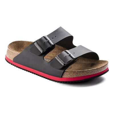Birkenstock Sandale Arizona Superlauf, Birko-Flor, Schwarz/rot, Schmal, Größe 38 Birkenstock Sandale Arizona Superlauf, Birko-Flor, Schwarz/rot, Schmal, Größe 38