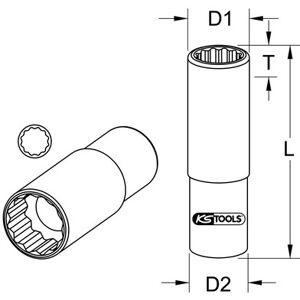 Kstools 1/2" Chromeplus 12kant-Stecknuss, Lang, 15/16" Kstools 1/2" Chromeplus 12kant-Stecknuss, Lang, 15/16"