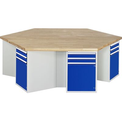 Rau. Gruppenwerkbank Modell 492, Höhe 890mm, 6 Unterbau-Container Rau. Gruppenwerkbank Modell 492, Höhe 890mm, 6 Unterbau-Container