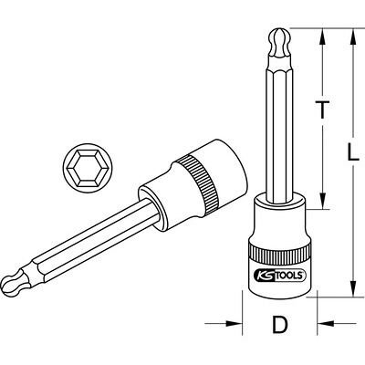 Kstools 1/2" Chromeplus Bit-Stecknuss Innensechskant,Kugelkopf,Lang,9mm Kstools 1/2" Chromeplus Bit-Stecknuss Innensechskant,Kugelkopf,Lang,9mm