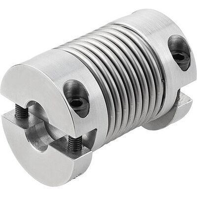 Kipp Metallbalgkupplung Mit Abnehmb. Klemmnaben Gr.20, D1=6, D2=10, L=38, Aluminium, Komp:Edelstahl, D4=25 Kipp Metallbalgkupplung Mit Abnehmb. Klemmnaben Gr.20, D1=6, D2=10, L=38, Aluminium, Komp:Edelstahl, D4=25