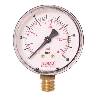Elmag Druckmanometer 0-10 Bar Ø63mm, 1/4" Außengewinde Unten Elmag Druckmanometer 0-10 Bar Ø63mm, 1/4" Außengewinde Unten