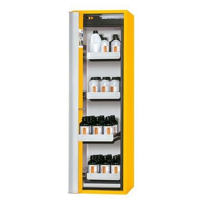 Asecos Feuerbeständiger Gefahrstoffschrank Edition, 4 Auszugswannen, Falttür Links., Gelb, Typ G64 Asecos Feuerbeständiger Gefahrstoffschrank Edition, 4 Auszugswannen, Falttür Links., Gelb, Typ G64