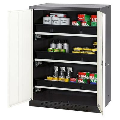Asecos Chemikalienschrank Systema-T Cs-83, Korpus Anthrazit, Flügeltüren Weiß, 3 Tablarauszüge Asecos Chemikalienschrank Systema-T Cs-83, Korpus Anthrazit, Flügeltüren Weiß, 3 Tablarauszüge
