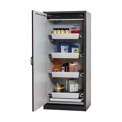 Asecos Feuerbeständiger Gefahrstoffschrank Basis-Line, Anthrazit/weiss, 4 Auszugswannen, Typ 30-94l Asecos Feuerbeständiger Gefahrstoffschrank Basis-Line, Anthrazit/weiss, 4 Auszugswannen, Typ 30-94l