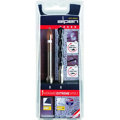 Alpen Keramo extreme ATM2 300082100 Glas- und Fliesenbohrer - 8 mm Set Alpen Keramo extreme ATM2 300082100 Glas- und Fliesenbohrer - 8 mm Set