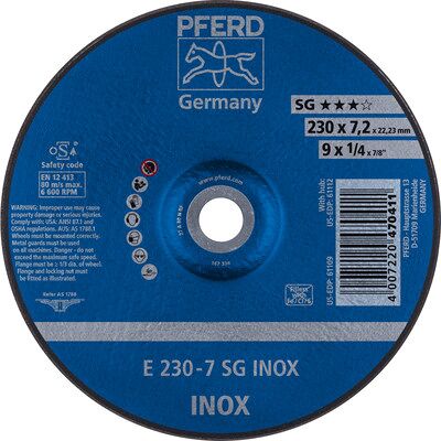 Pferd Schruppscheibe E 230x7,2x22,23 Mm Leistungslinie Sg Inox Für Edelstahl Pferd Schruppscheibe E 230x7,2x22,23 Mm Leistungslinie Sg Inox Für Edelstahl