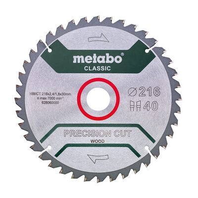 Metabo Sägeblatt "Precision Cut Wood - Classic" Ø216x2,4/1,8x30, Z40 Wz 5° Negativ Metabo Sägeblatt "Precision Cut Wood - Classic" Ø216x2,4/1,8x30, Z40 Wz 5° Negativ