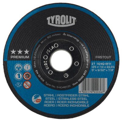 Tyrolit Schruppscheibe Fastcut Ø230 X 8 X 22,23mm A30p Premium Stahl/edelstahl Tyrolit Schruppscheibe Fastcut Ø230 X 8 X 22,23mm A30p Premium Stahl/edelstahl