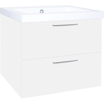 Evenes Waschtischunterschrank + Mineralguss-Waschtisch EKRY, weiß matt, 2 Auszüge, 610 x 550 x 510 mm Evenes Waschtischunterschrank + Mineralguss-Waschtisch EKRY, weiß matt, 2 Auszüge, 610 x 550 x 510 mm