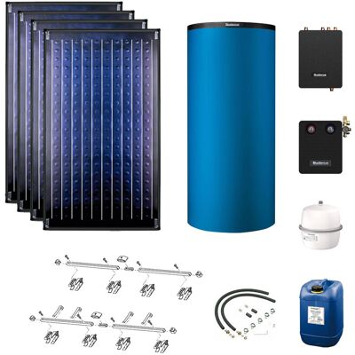 Buderus Solaranlage Logaplus S77 - 4 Kollektoren (9,48m²) SKN4.0-s mit Pufferspeicher PNR750 blau und Frischwasserstation - 7739610777 Buderus Solaranlage Logaplus S77 - 4 Kollektoren (9,48m²) SKN4.0-s mit Pufferspeicher PNR750 blau und Frischwasserstation - 7739610777