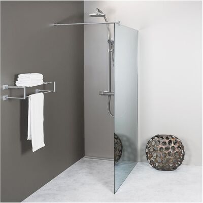 Evenes Walk-In Glasduschwand Elja mit Wandprofil + Stabilisierungsstange rund 1380 x 2000 x 8 mm ESG Spiegel lichtdurchlässig - 93 990 28 Evenes Walk-In Glasduschwand Elja mit Wandprofil + Stabilisierungsstange rund 1380 x 2000 x 8 mm ESG Spiegel lichtdurchlässig - 93 990 28