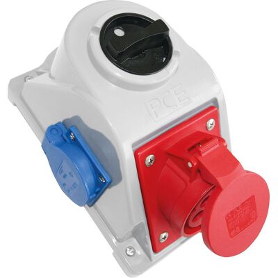 Wandsteckdose Combopol PCE 16A, 5-polig, mit 2 Schuko-Steckdosen Wandsteckdose Combopol PCE 16A, 5-polig, mit 2 Schuko-Steckdosen