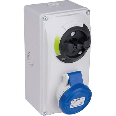 PCE CEE-Wandsteckdose 16A, 3-polig, 230V Abschaltbar mit Verriegelung IP44 - Schraubanschluss - blau/grau PCE CEE-Wandsteckdose 16A, 3-polig, 230V Abschaltbar mit Verriegelung IP44 - Schraubanschluss - blau/grau