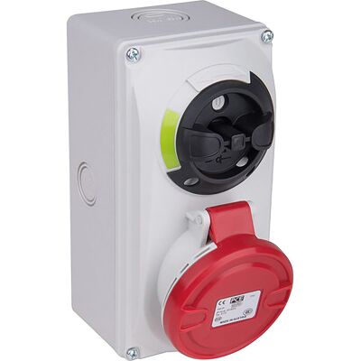 PCE CEE-Wandsteckdose 32A, 5-polig, 400V Abschaltbar mit Verriegelung IP44 - Schraubanschluss - rot/grau PCE CEE-Wandsteckdose 32A, 5-polig, 400V Abschaltbar mit Verriegelung IP44 - Schraubanschluss - rot/grau