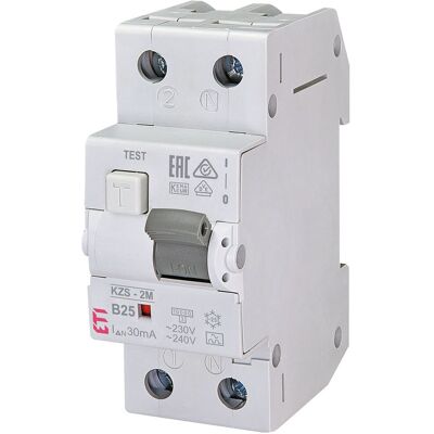 ETI FI-LS-Schalter KZS-2M A, 2-polig, Typ A, B25 / 0,03A, unverzögert ETI FI-LS-Schalter KZS-2M A, 2-polig, Typ A, B25 / 0,03A, unverzögert