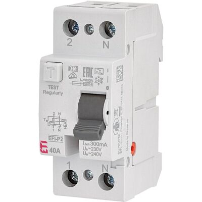 ETI FI-Schalter EFI-P2, 2-polig, 40A, 0,3A, Typ A, unverzögert ETI FI-Schalter EFI-P2, 2-polig, 40A, 0,3A, Typ A, unverzögert