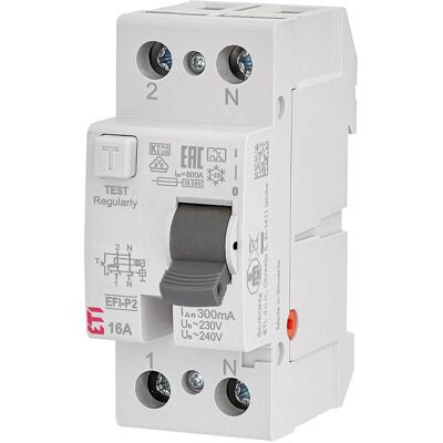 Eti FI-Schalter EFI-2, 2-polig, 40A, 30 mA, Typ A, unverzögert Eti FI-Schalter EFI-2, 2-polig, 40A, 30 mA, Typ A, unverzögert