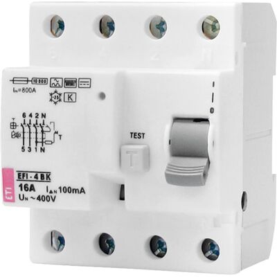 Eti FI-Schalter EFI-4B, 4-polig, 25A,300 mA, Typ B, kurzzeit- verzögert Eti FI-Schalter EFI-4B, 4-polig, 25A,300 mA, Typ B, kurzzeit- verzögert