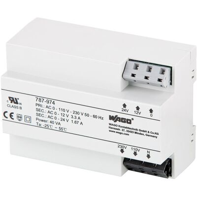 WAGO 787-974 - Transformator - 40VA - AC 230V auf AC 12-24V WAGO 787-974 - Transformator - 40VA - AC 230V auf AC 12-24V