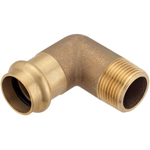 Pipetec Press-Winkel 90° aus Rotguss - 18mm - 1/2 Zoll AG - DVGW