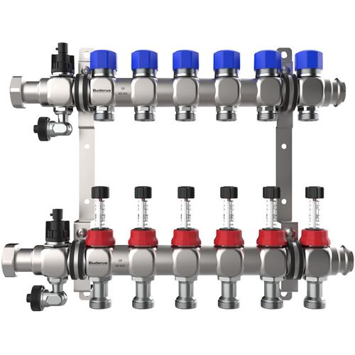 Buderus Logafloor Edelstahl Heizkreisverteiler mit Durchflussmengenmesser für 4 Heizkreise - 7738345855