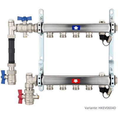 heima24 Heizkörperverteiler aus Edelstahl für 4 Heizkreise - mit WMZ-Anschlussset 110 mm senkrecht heima24 Heizkörperverteiler aus Edelstahl für 4 Heizkreise - mit WMZ-Anschlussset 110 mm senkrecht