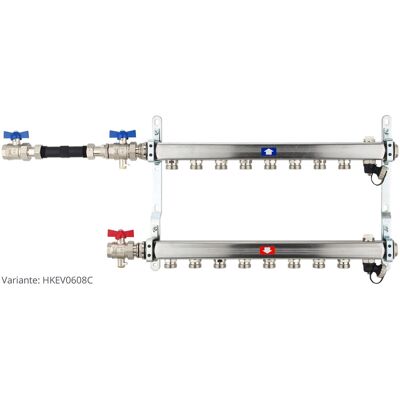 heima24 Heizkörperverteiler aus Edelstahl für 8 Heizkreise - mit WMZ-Anschlussset 110 mm waagrecht heima24 Heizkörperverteiler aus Edelstahl für 8 Heizkreise - mit WMZ-Anschlussset 110 mm waagrecht