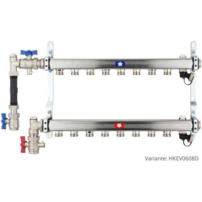 heima24 Heizkörperverteiler aus Edelstahl für 8 Heizkreise - mit WMZ-Anschlussset 110 mm senkrecht heima24 Heizkörperverteiler aus Edelstahl für 8 Heizkreise - mit WMZ-Anschlussset 110 mm senkrecht