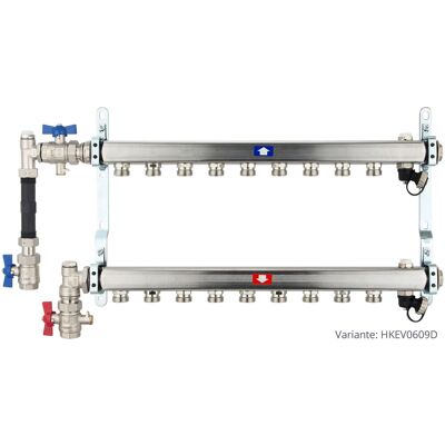 heima24 Heizkörperverteiler aus Edelstahl für 9 Heizkreise - mit WMZ-Anschlussset 110 mm senkrecht heima24 Heizkörperverteiler aus Edelstahl für 9 Heizkreise - mit WMZ-Anschlussset 110 mm senkrecht