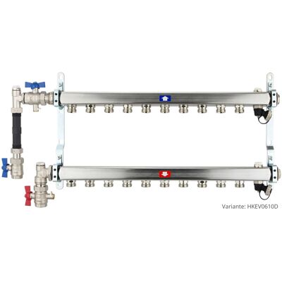 heima24 Heizkörperverteiler aus Edelstahl für 10 Heizkreise - mit WMZ-Anschlussset 110 mm senkrecht heima24 Heizkörperverteiler aus Edelstahl für 10 Heizkreise - mit WMZ-Anschlussset 110 mm senkrecht