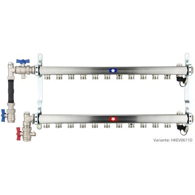 heima24 Heizkörperverteiler aus Edelstahl für 11 Heizkreise - mit WMZ-Anschlussset 110 mm senkrecht heima24 Heizkörperverteiler aus Edelstahl für 11 Heizkreise - mit WMZ-Anschlussset 110 mm senkrecht