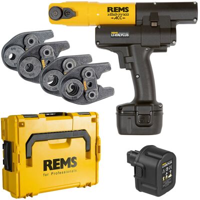 Rems Radial-Pressmaschine Mini-Press ACC + Kunststoff-Systemkoffer + 4 Stk. Presszangen Mini G 16, 20, 26, 32 + 2. Akku 14,4 V - 3,0 Ah Rems Radial-Pressmaschine Mini-Press ACC + Kunststoff-Systemkoffer + 4 Stk. Presszangen Mini G 16, 20, 26, 32 + 2. Akku 14,4 V - 3,0 Ah