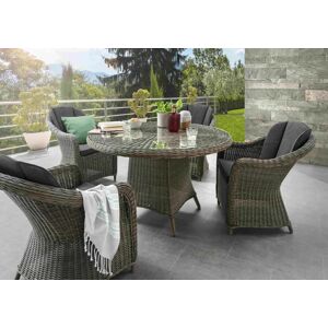 Destiny Sitzgruppe MALAGA LUNA, Polyrattan, 4 Sessel + 1 Tisch Ø 100x75 cm, inkl...