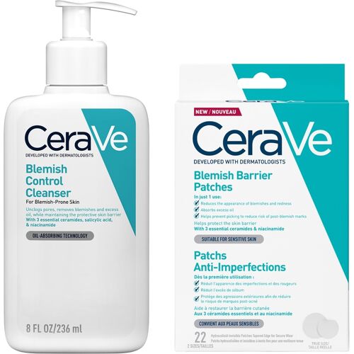 CeraVe Breakout SOS Routine: CeraVe Blemish Control Cleanser Face Wash + Blemish Barrier Patches Pack of 22