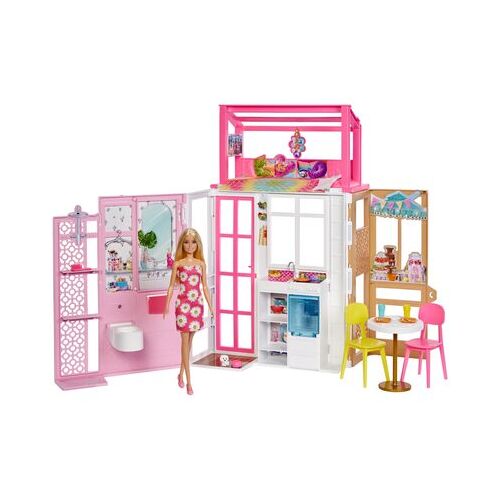 Barbie Haus (klappbar) inkl. Puppe (blond) und Zubehör, Puppenhaus