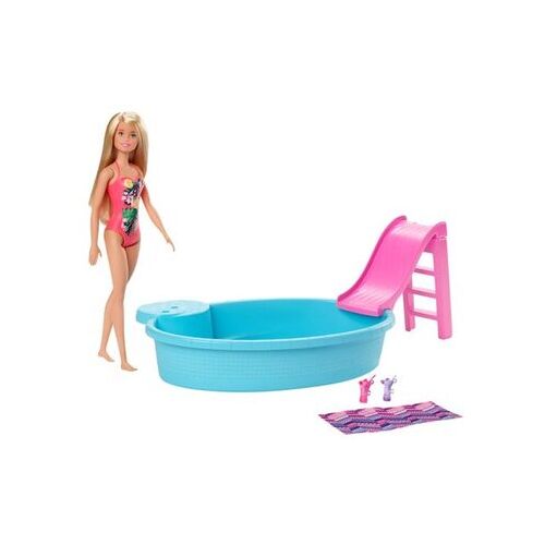 Barbie Pool Spielset mit Puppe (blond), Anziehpuppe, Barbie Möbel, Barbie Zubehör