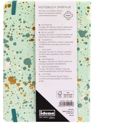 Idena Notizbuch Sparkle 100g/m² kariert mint 14x20cm Idena Notizbuch Sparkle 100g/m² kariert mint 14x20cm