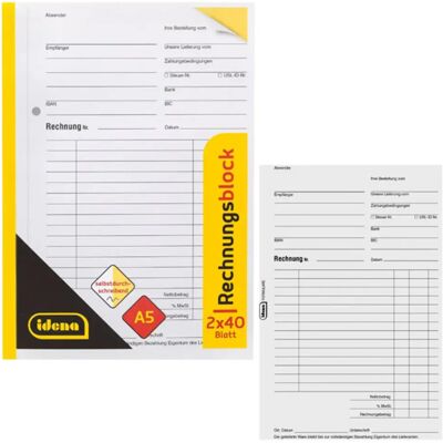 Idena Rechnungsblock 2x40 Blatt selbstdurchschreibend DIN A5 Idena Rechnungsblock 2x40 Blatt selbstdurchschreibend DIN A5