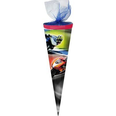 Nestler Schultüte Motorradrennen 2016, 50 cm, eckig, Tüll/KreppBorte blau Nestler Schultüte Motorradrennen 2016, 50 cm, eckig, Tüll/KreppBorte blau