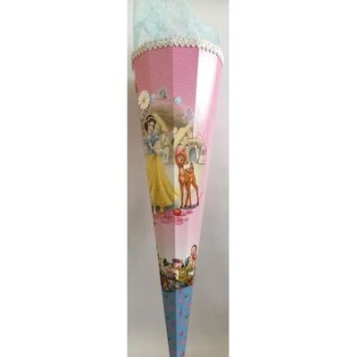 Nestler Schultüte Schneewitchen und die 7 Zwege mit weißer Borde und blauem Organza, 85 cm, eckig Nestler Schultüte Schneewitchen und die 7 Zwege mit weißer Borde und blauem Organza, 85 cm, eckig