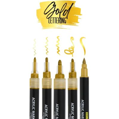 ONLINE Gold Lettering Set mit Acryl Marker, Fineliner und Brushpen, 5 Stifte ONLINE Gold Lettering Set mit Acryl Marker, Fineliner und Brushpen, 5 Stifte