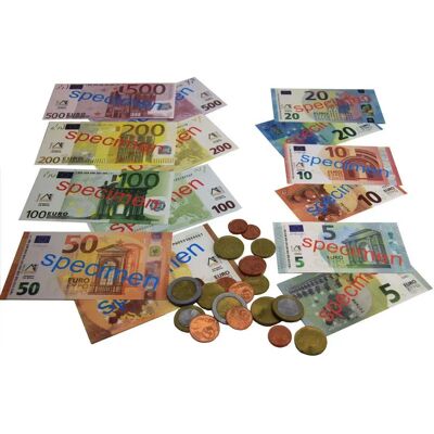 Wissner Euro Spielgeld, 22 Münzen und 22 Scheine im realistischen Design Wissner Euro Spielgeld, 22 Münzen und 22 Scheine im realistischen Design