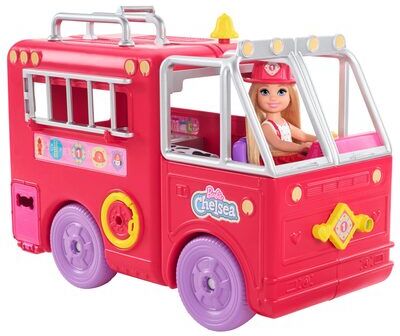 Barbie Chelsea Puppe (blond) mit Feuerwehr Auto, Set inkl. Zubehör