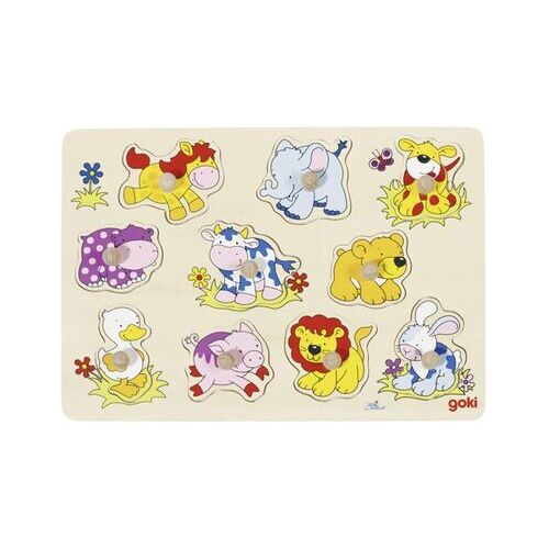 Goki Steckpuzzle Tierkinder II 30 x 21 x 2,4 cm, Holz, 10 Teile, per Stück