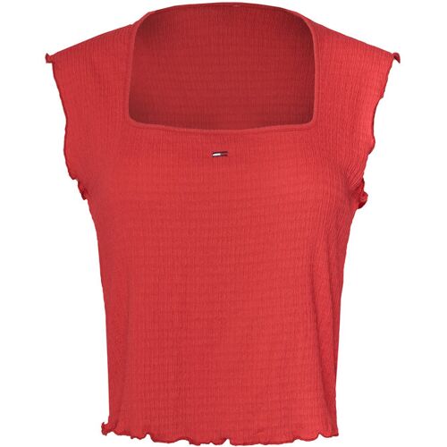 Tommy Jeans Top Smock Seersucker DW0DW22220 Rot Slim Fit S female