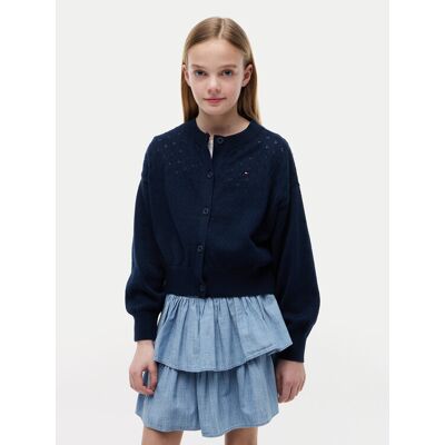 Tommy Hilfiger Strickjacke Pointelle KG0KG09503 Dunkelblau Relaxed Fit 10Y female Tommy Hilfiger Strickjacke Pointelle KG0KG09503 Dunkelblau Relaxed Fit 10Y female