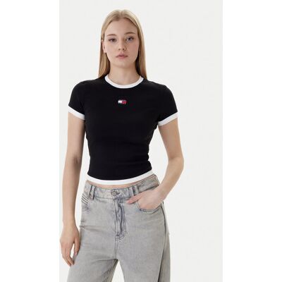 Tommy Jeans T-Shirt Badge DW0DW22575 Schwarz Slim Fit S female Tommy Jeans T-Shirt Badge DW0DW22575 Schwarz Slim Fit S female